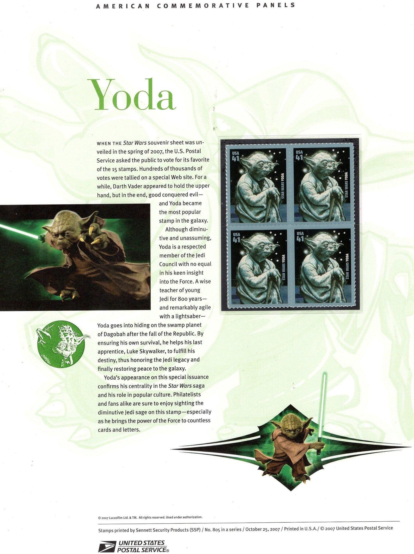 YODA - STAR WARS Favorite Character Skywalker Commemorative Panel