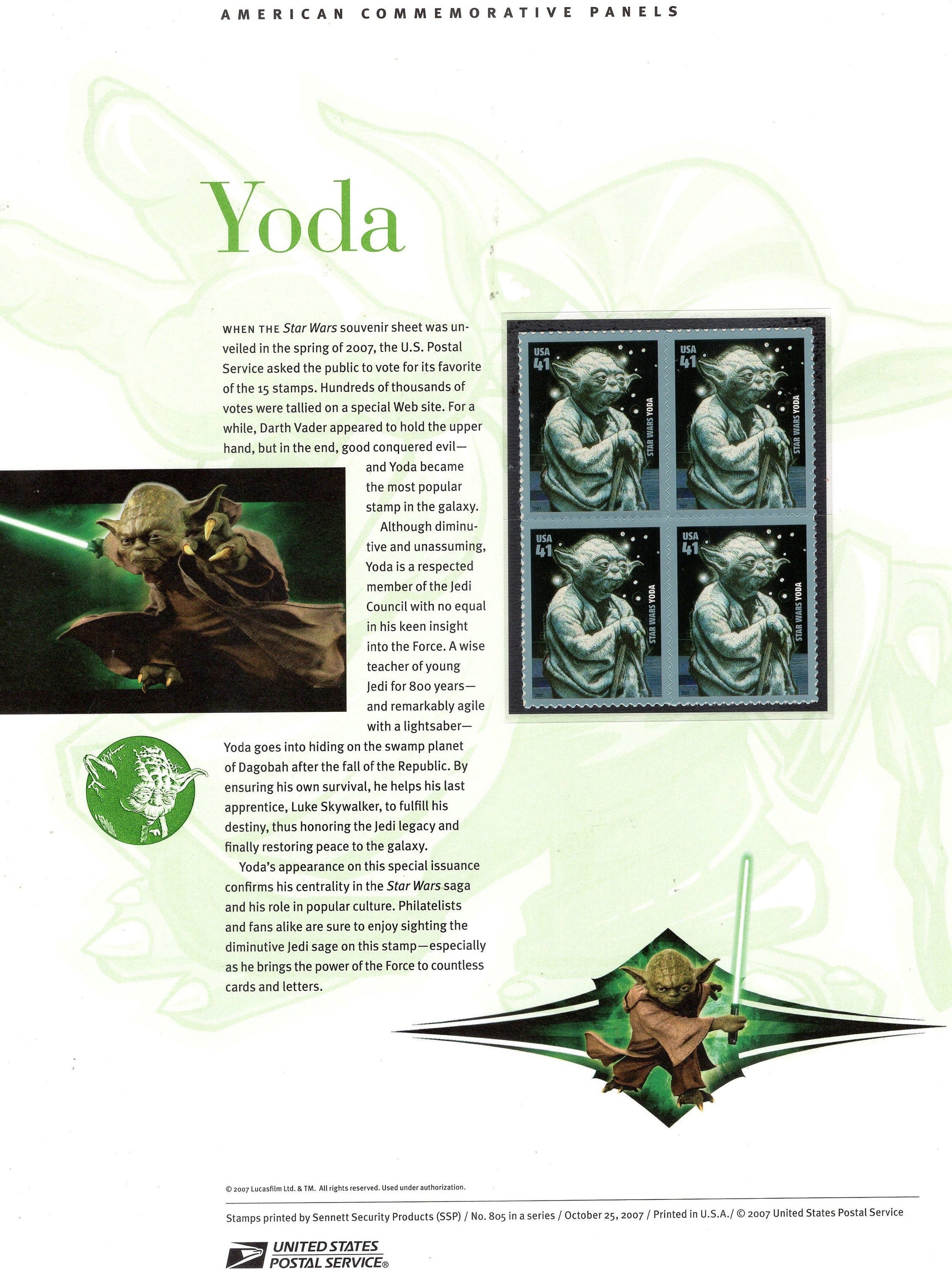 YODA - STAR WARS Favorite Character Skywalker Commemorative Panel