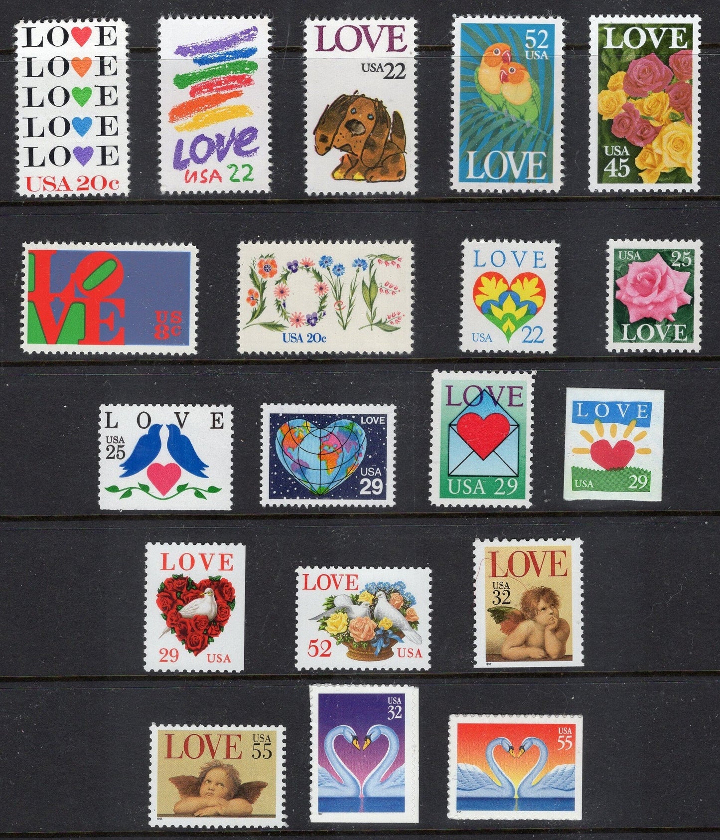 LOVE COLLECTION #1 19 Different 8c-52c - Valentines - Weddings - Invites - Thank you Notes-Flowers Birds