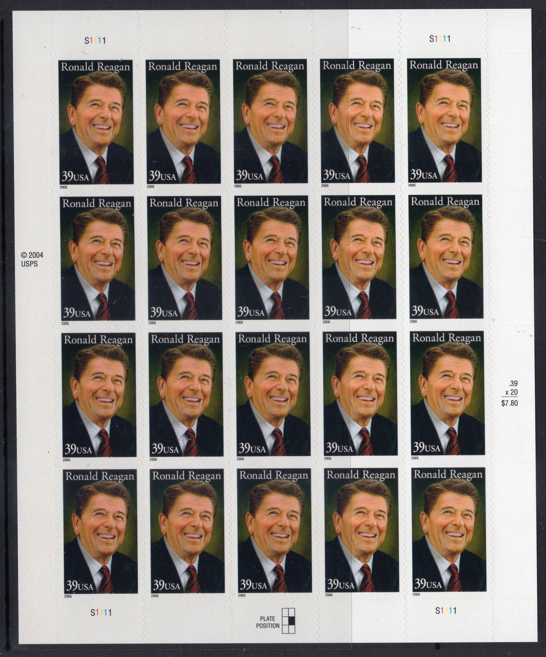 RONALD REAGAN Sheet of 20 40th PRESIDENT