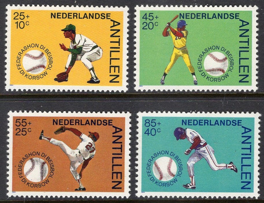 BASEBALL from NETHERLANDS ANTILLES Set of 4 Catching Batting Pitching Running