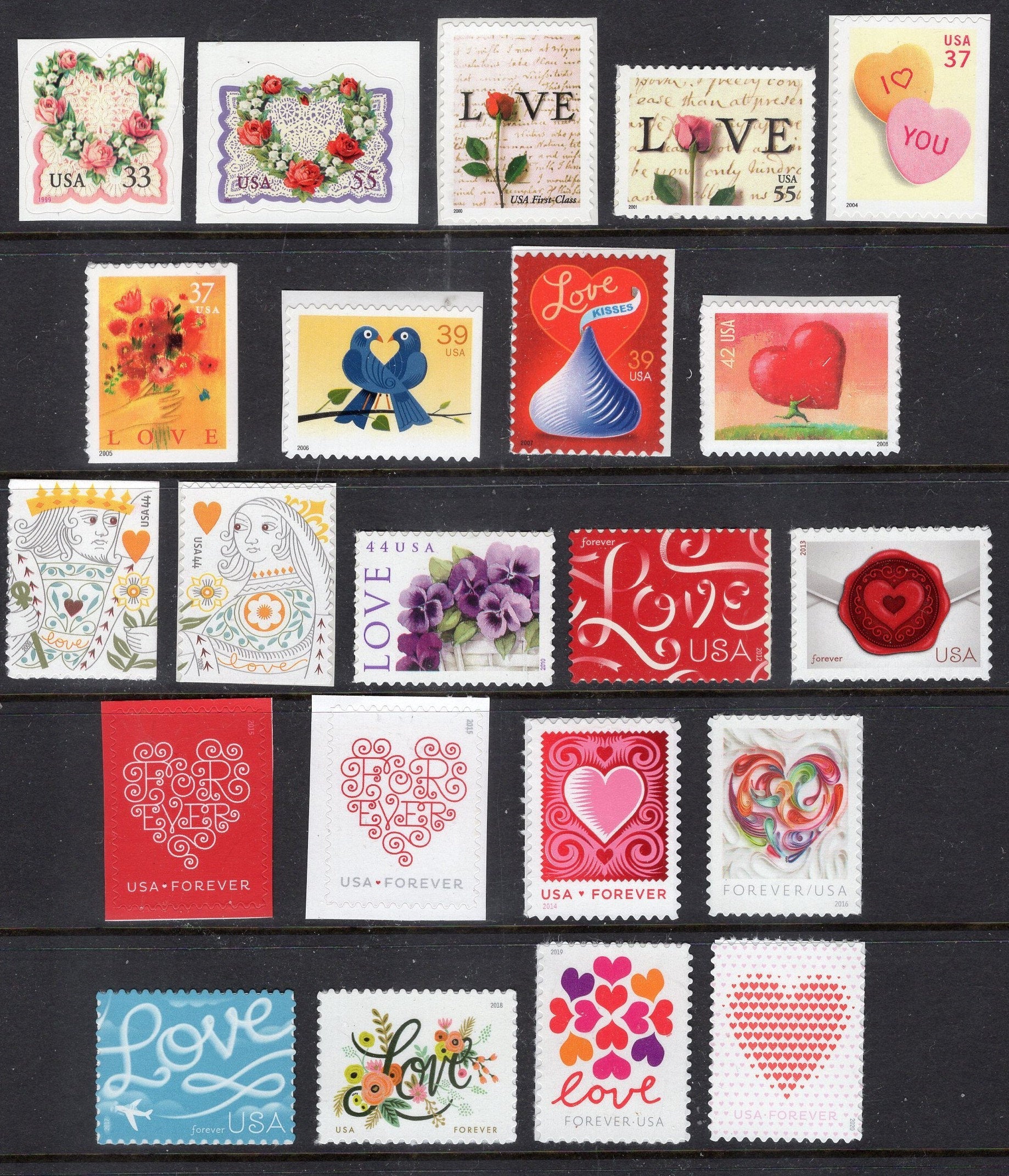 LOVE COLLECTION #2 22 Different 33c-F Valentines - Weddings - Invites - Thank you Notes-Flowers Birds