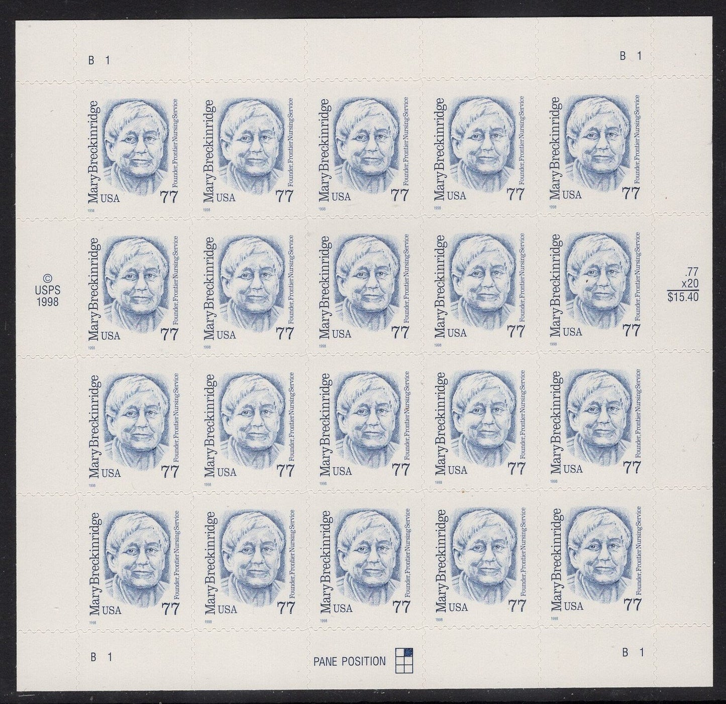 MARY BRECKENRIDGE NURSE Midwife Founder Frontier Nursing Service 77c Self-adhesive Famous Women