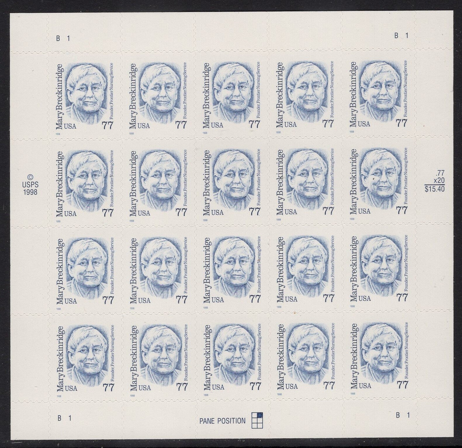 MARY BRECKENRIDGE NURSE Midwife Founder Frontier Nursing Service 77c Self-adhesive Famous Women