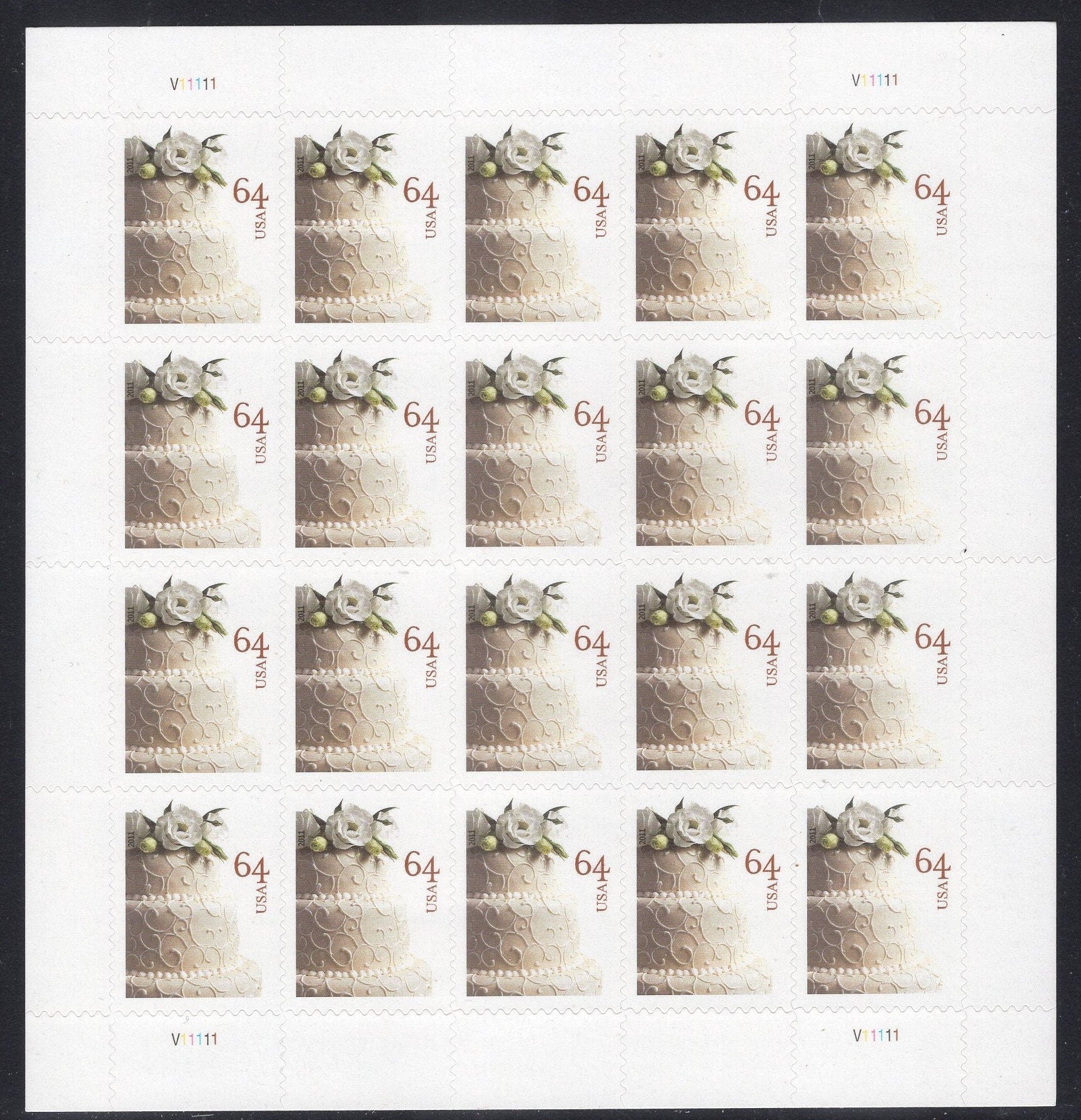 64c WEDDING CAKE FLOWER from 5 to a Sheet of 20 Self-adhesive Invitations Thank You Save-the-Date