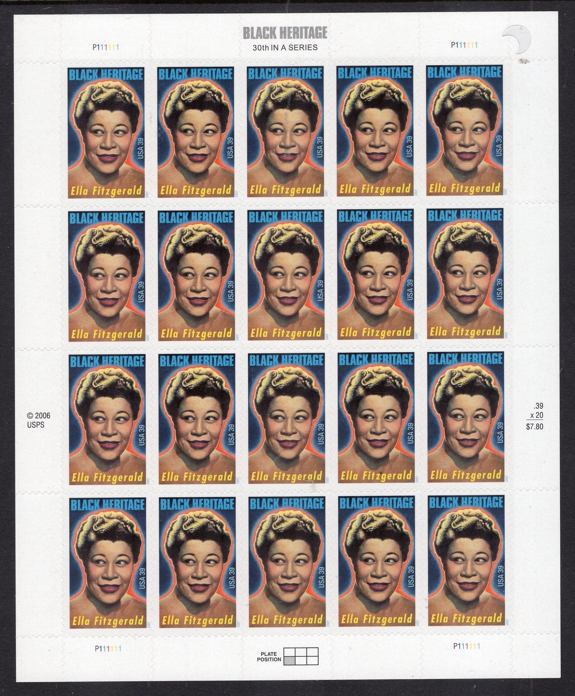 ELLA FITZGERALD HERITAGE Black American Singer Scat Sheet of 20