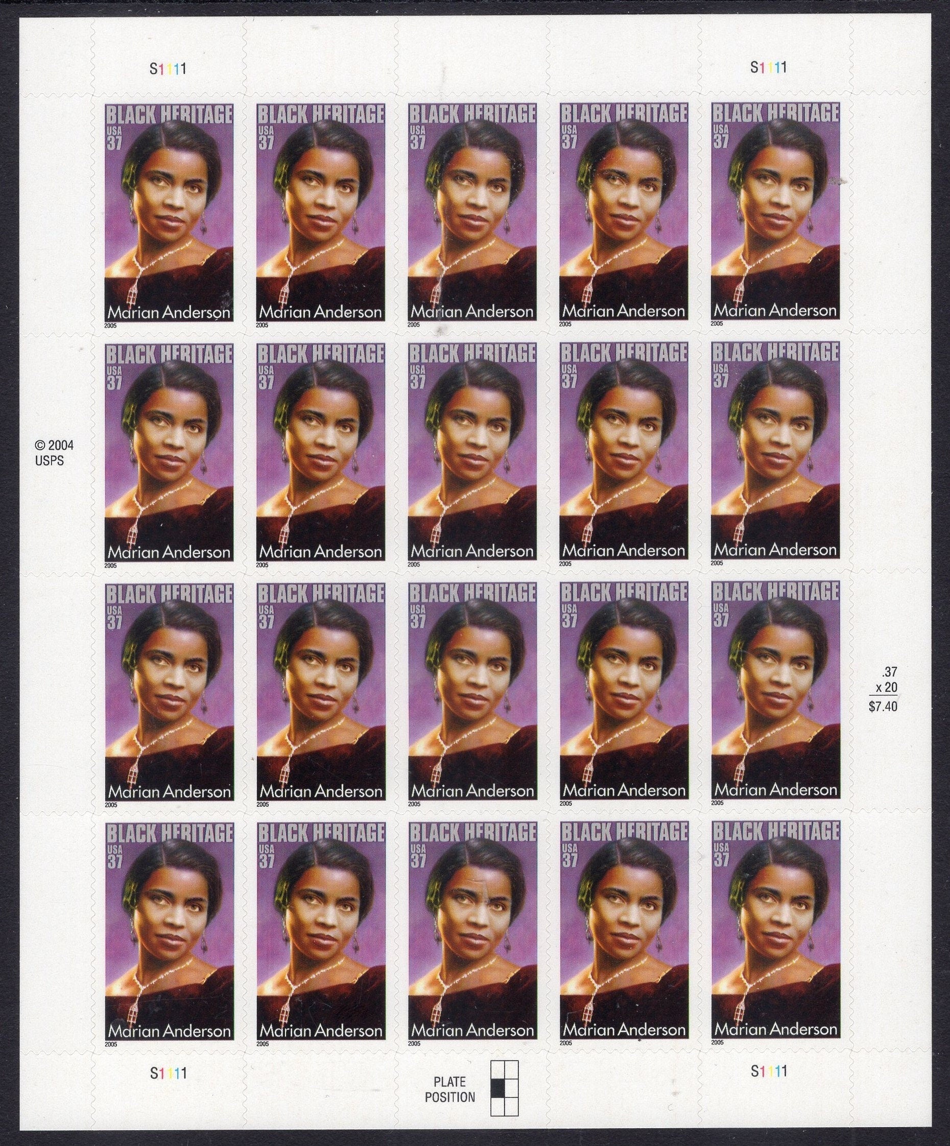 MARIAN ANDERSON HERITAGE Black American Singer Opera Sheet of 20
