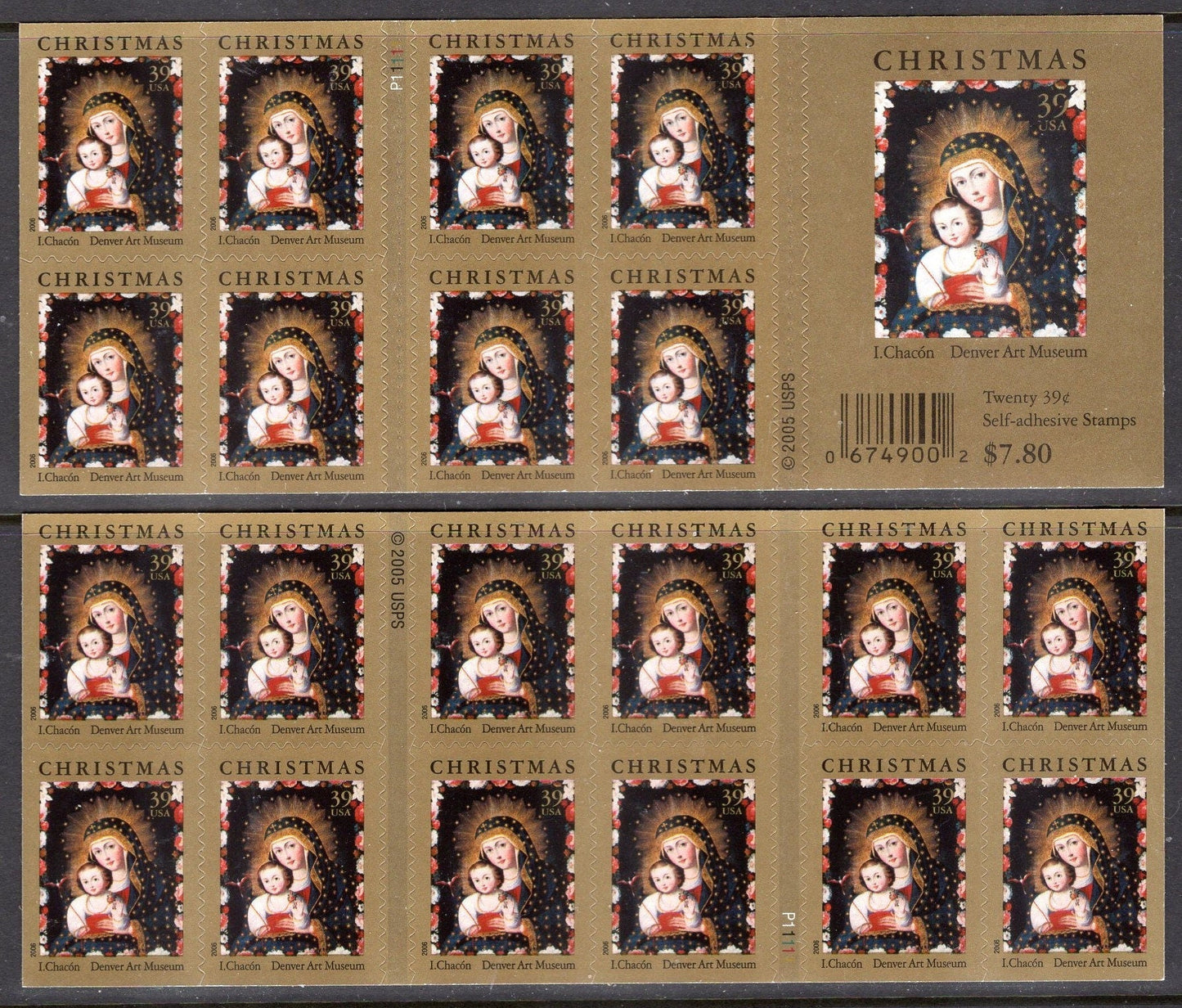 20 CHRISTMAS MADONNA with BIRD by Chacon 39c Self-adhesive