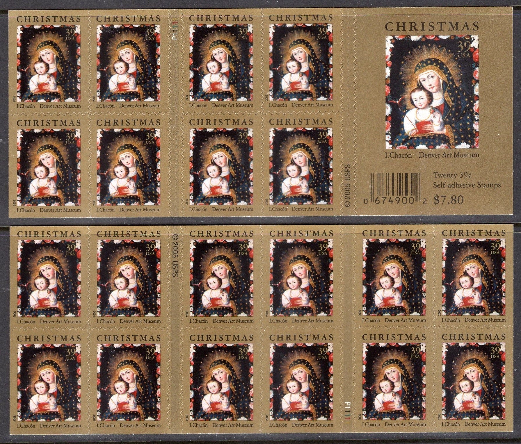 20 CHRISTMAS MADONNA with BIRD by Chacon 39c Self-adhesive