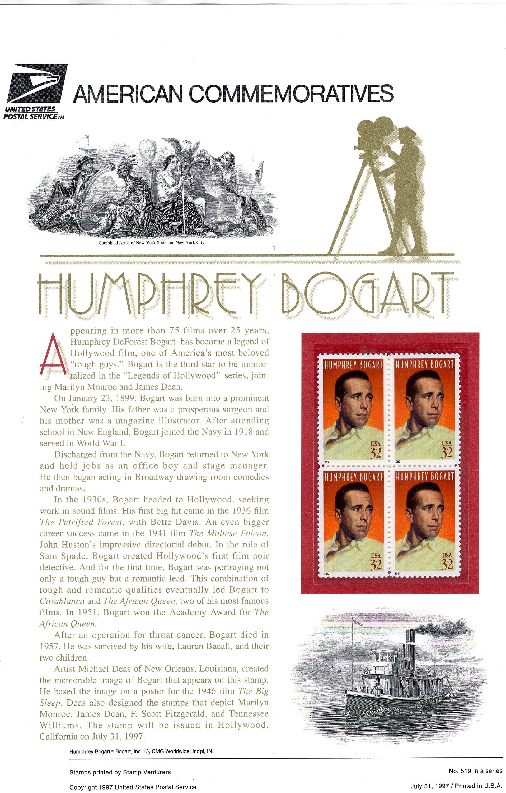 HUMPHREY BOGART LEGENDARY Actor Special Commemorative Panel