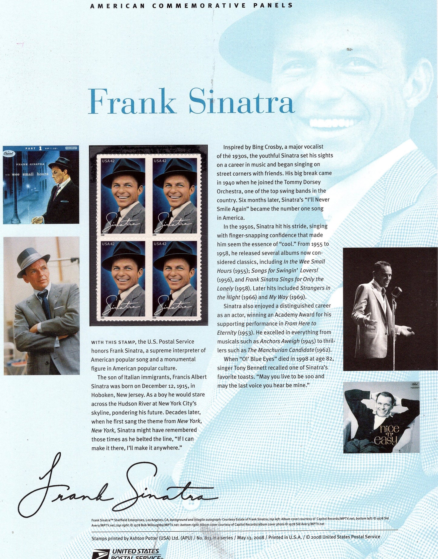 FRANK SINATRA LEGEND Singer Actor Special Commemorative Panel