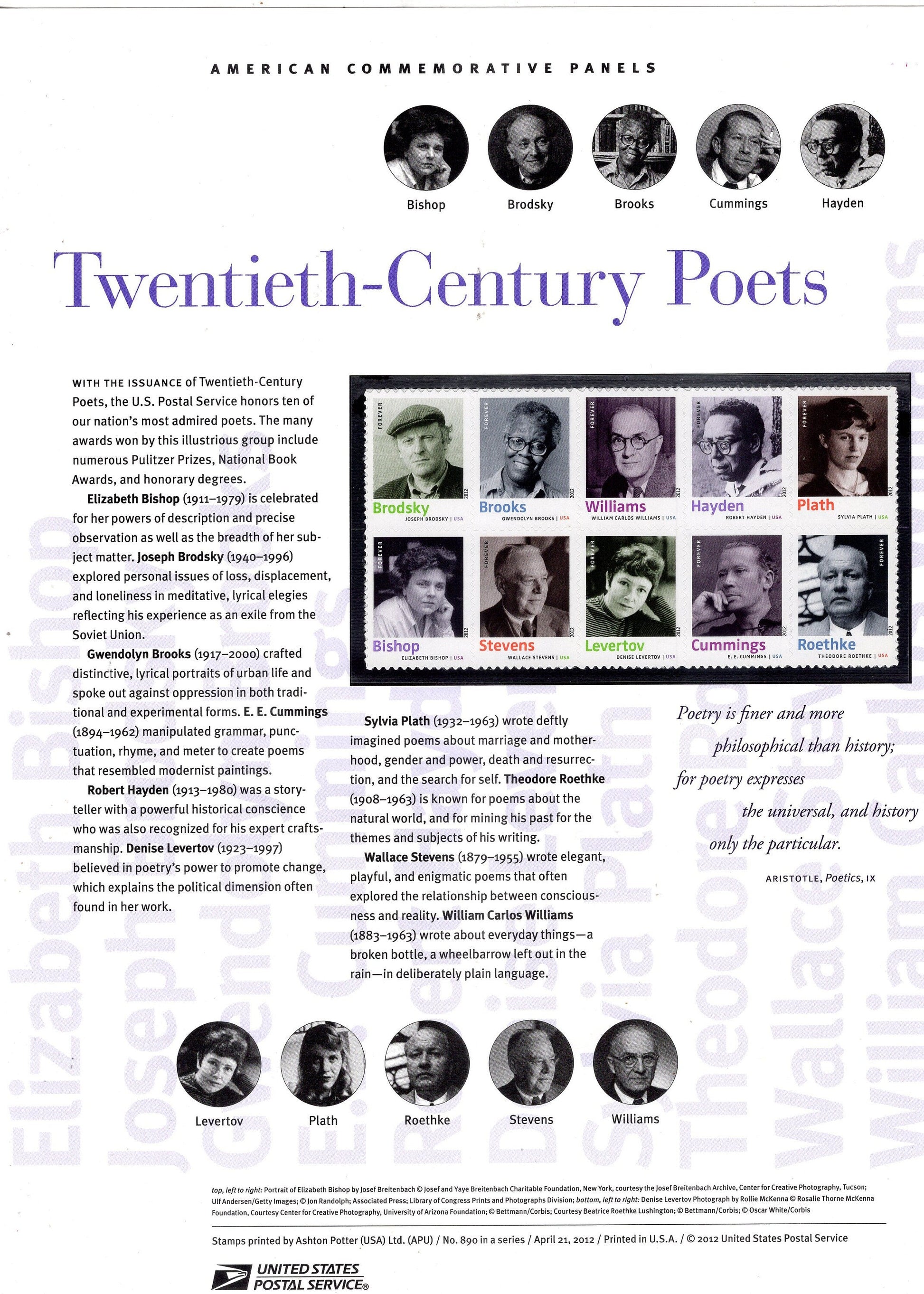 POETS PLATH BROOKS Williams Cummings Special Commemorative Panel