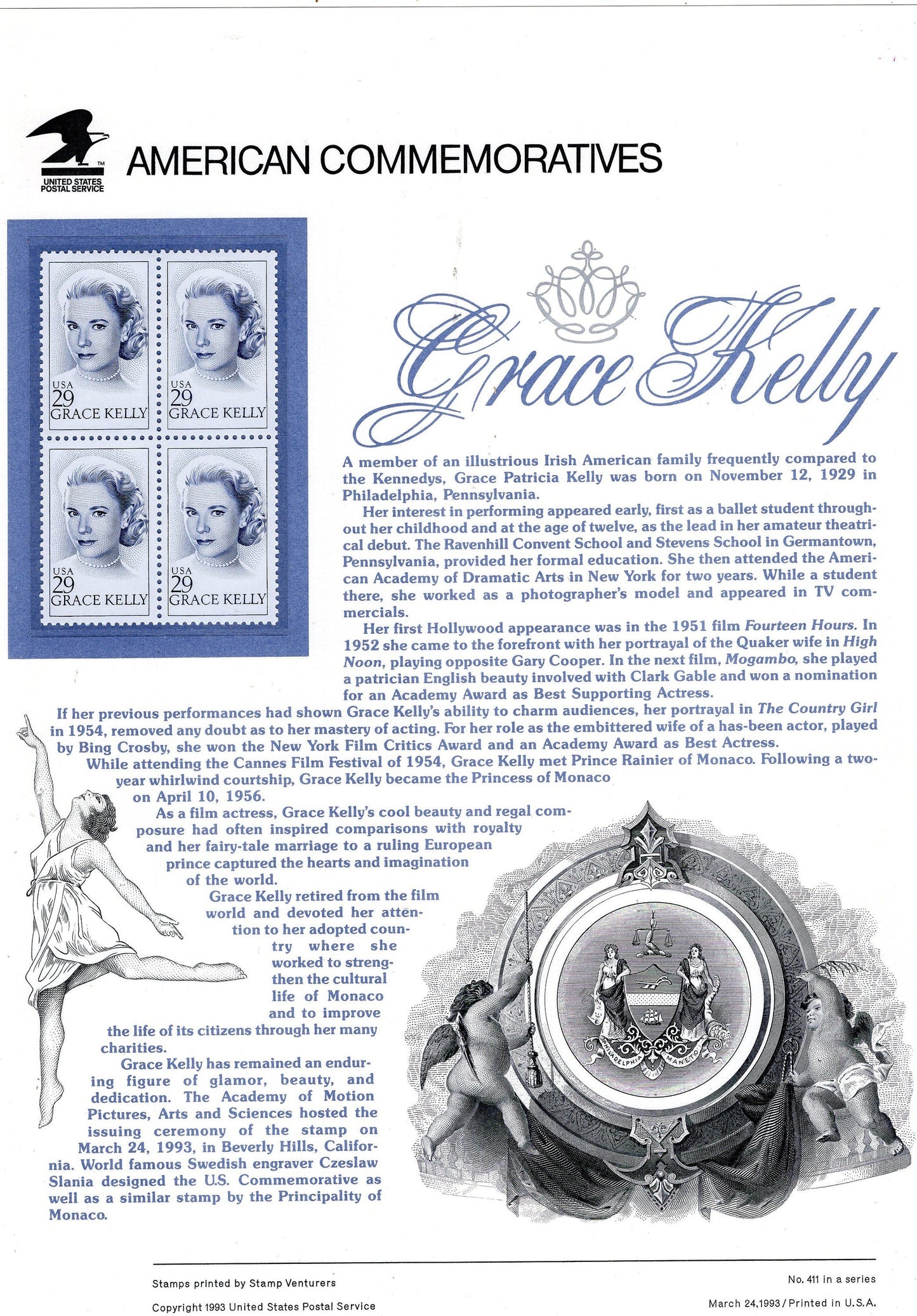 GRACE KELLY LEGENDARY Actress Special Commemorative Panel
