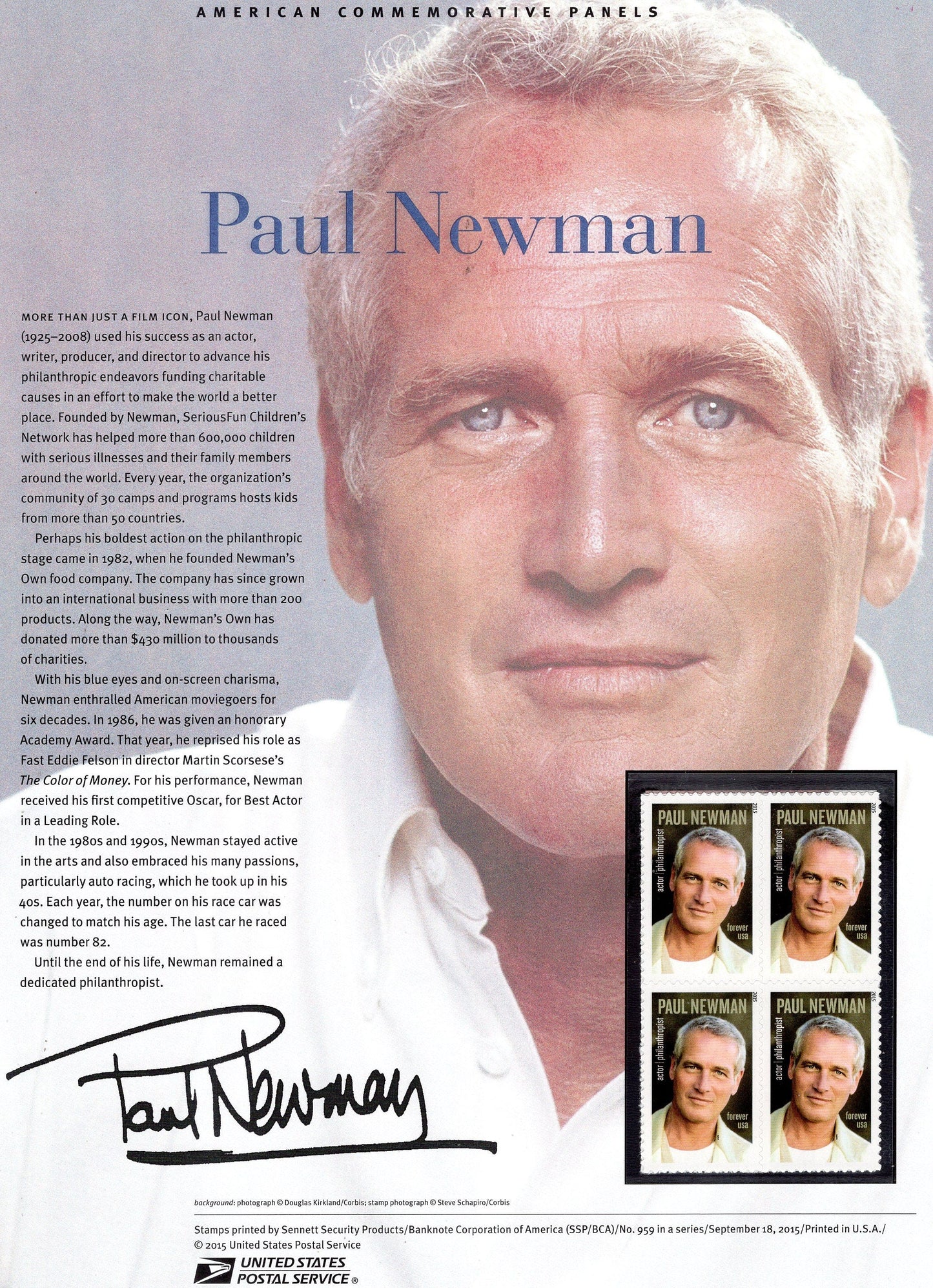 PAUL NEWMAN LEGENDARY Actor Special Commemorative Panel