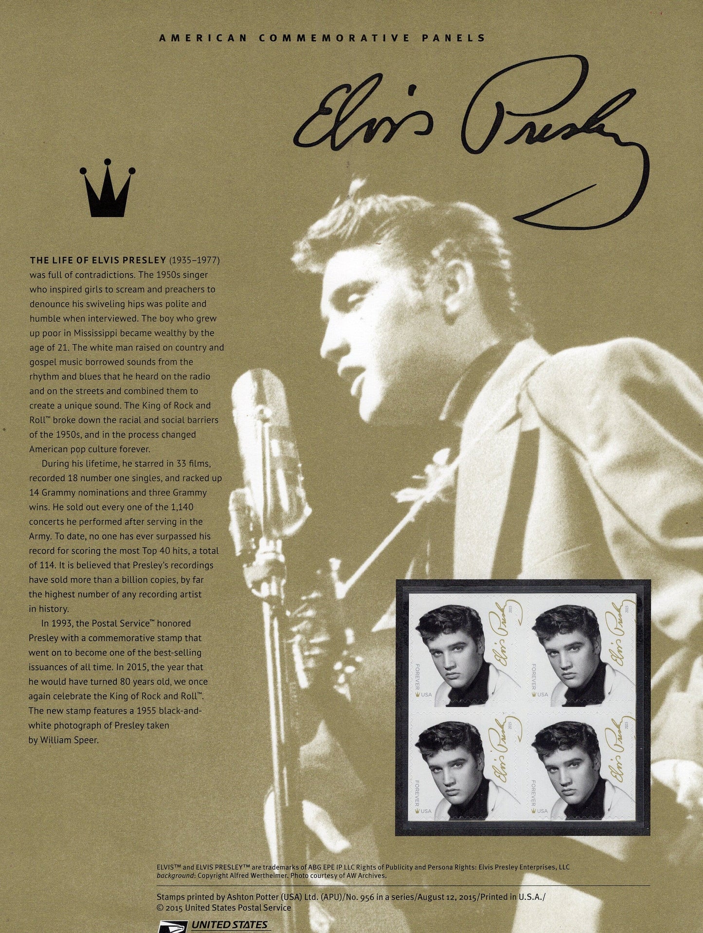ELVIS PRESLEY LEGEND Musician Actor Special Commemorative Panel