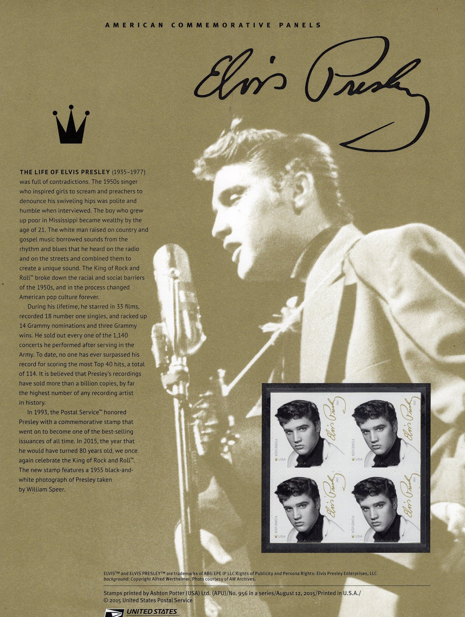 ELVIS PRESLEY LEGEND Musician Actor Special Commemorative Panel