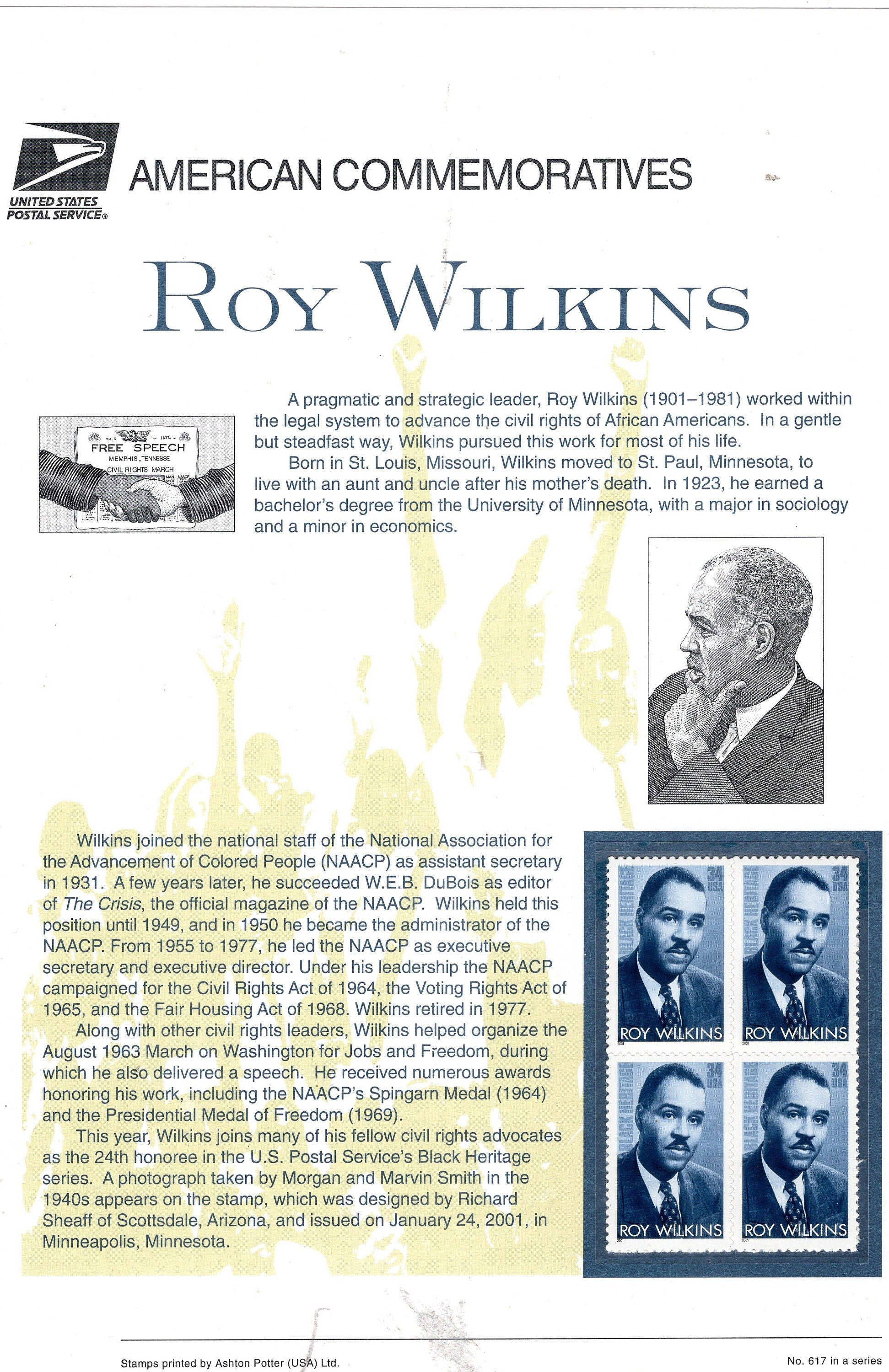 ROY WILKENS NAACP Black Heritage Special Commemorative Panel