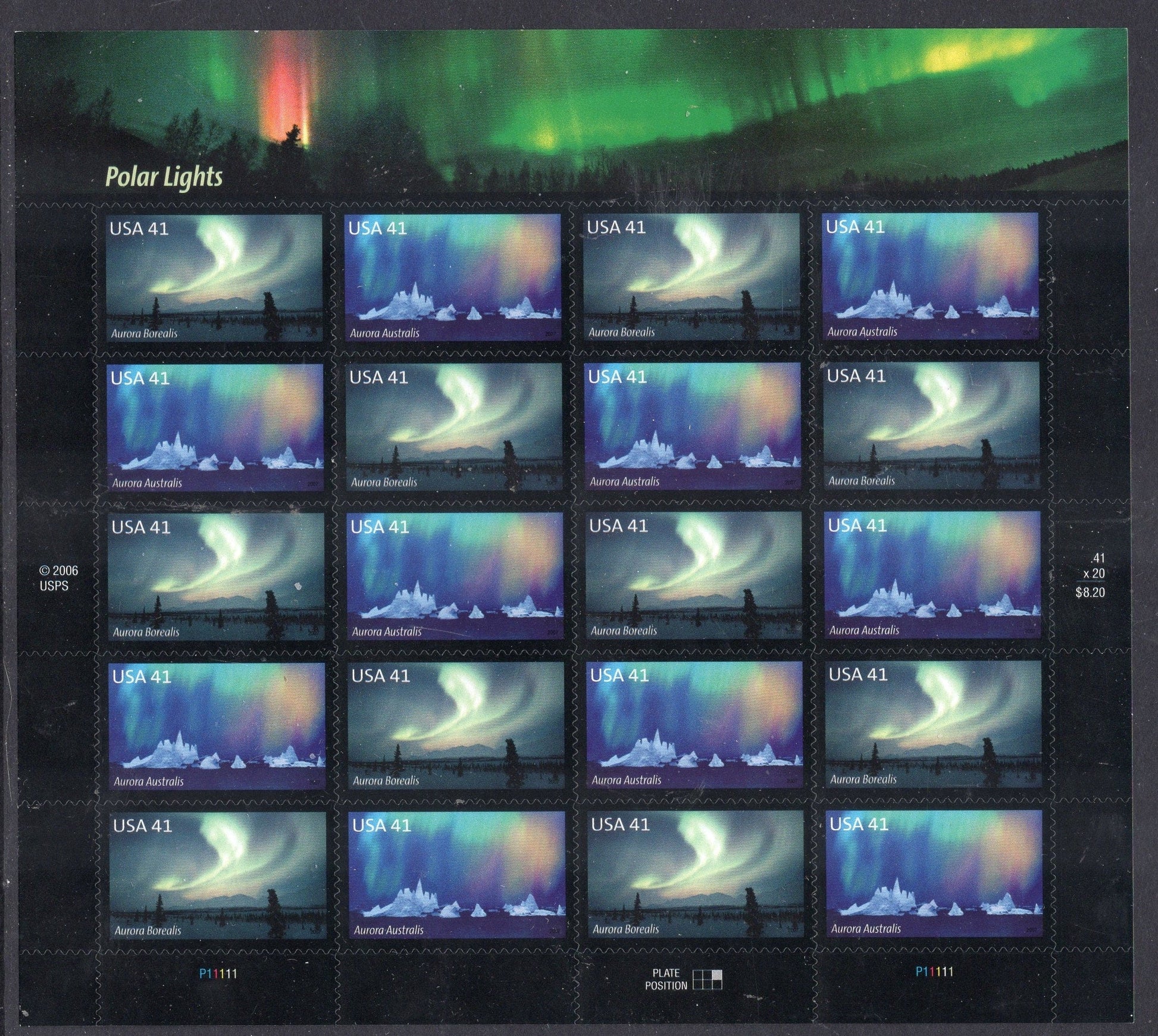 AURORA BOREALIS and AUSTRALIS Pairs - Polar Lights - Northern, Southern Lights Science- Complete Decorative Sheet of 20