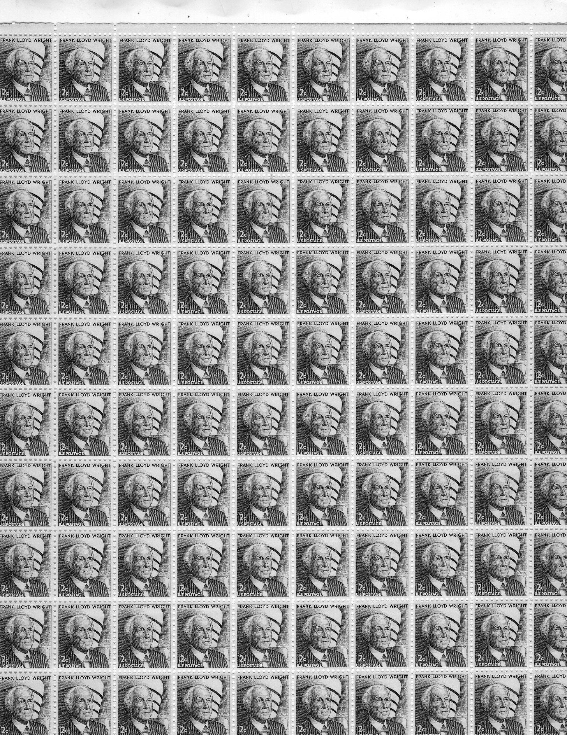 FRANK Lloyd WRIGHT + GUGGENHEIM Museum Complete Sheet of 100 - Sheet