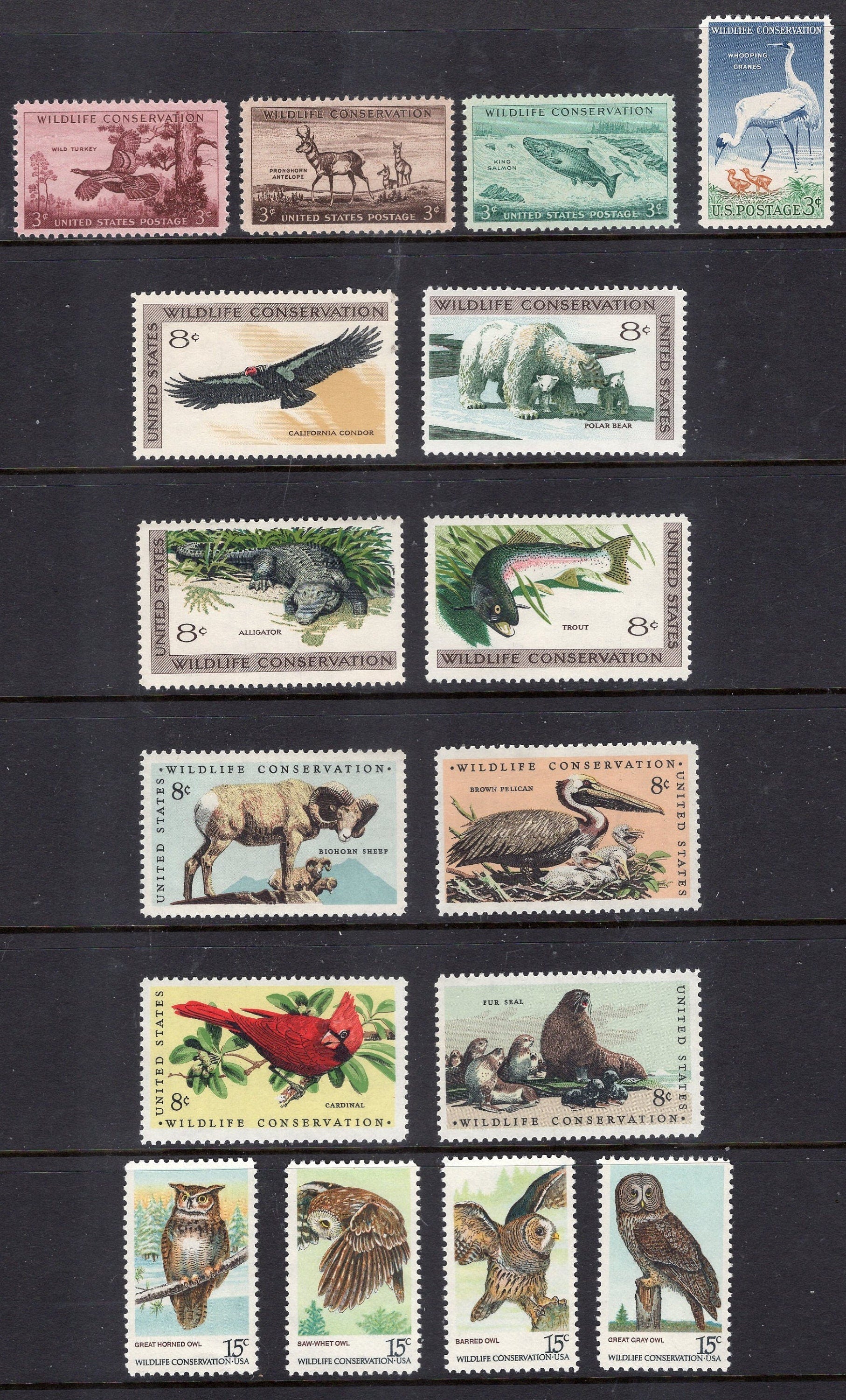 WILDLIFE CONSERVATION Collection 16 Turkey Antelope Fish Polar Bear Birds Crane Cardinal Sheep Owls Seal