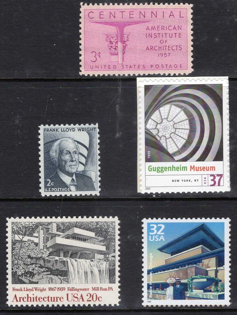 5 Frank Lloyd WRIGHT Complete Collection inc GUGGENHEIM (2 Views) FALLINGWATER Robie House