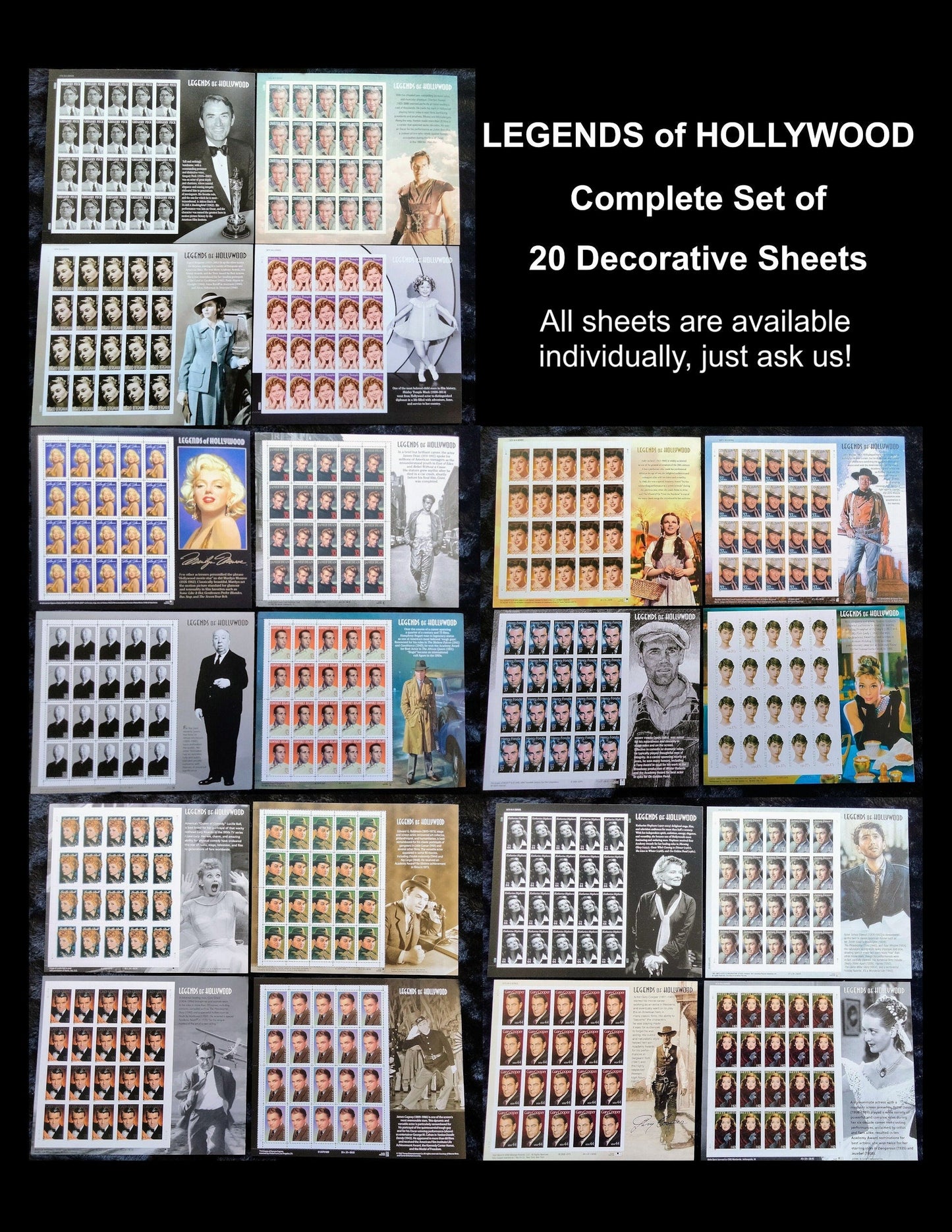 LEGENDS of HOLLYWOOD Complete Collection of 20 Decorative Sheets