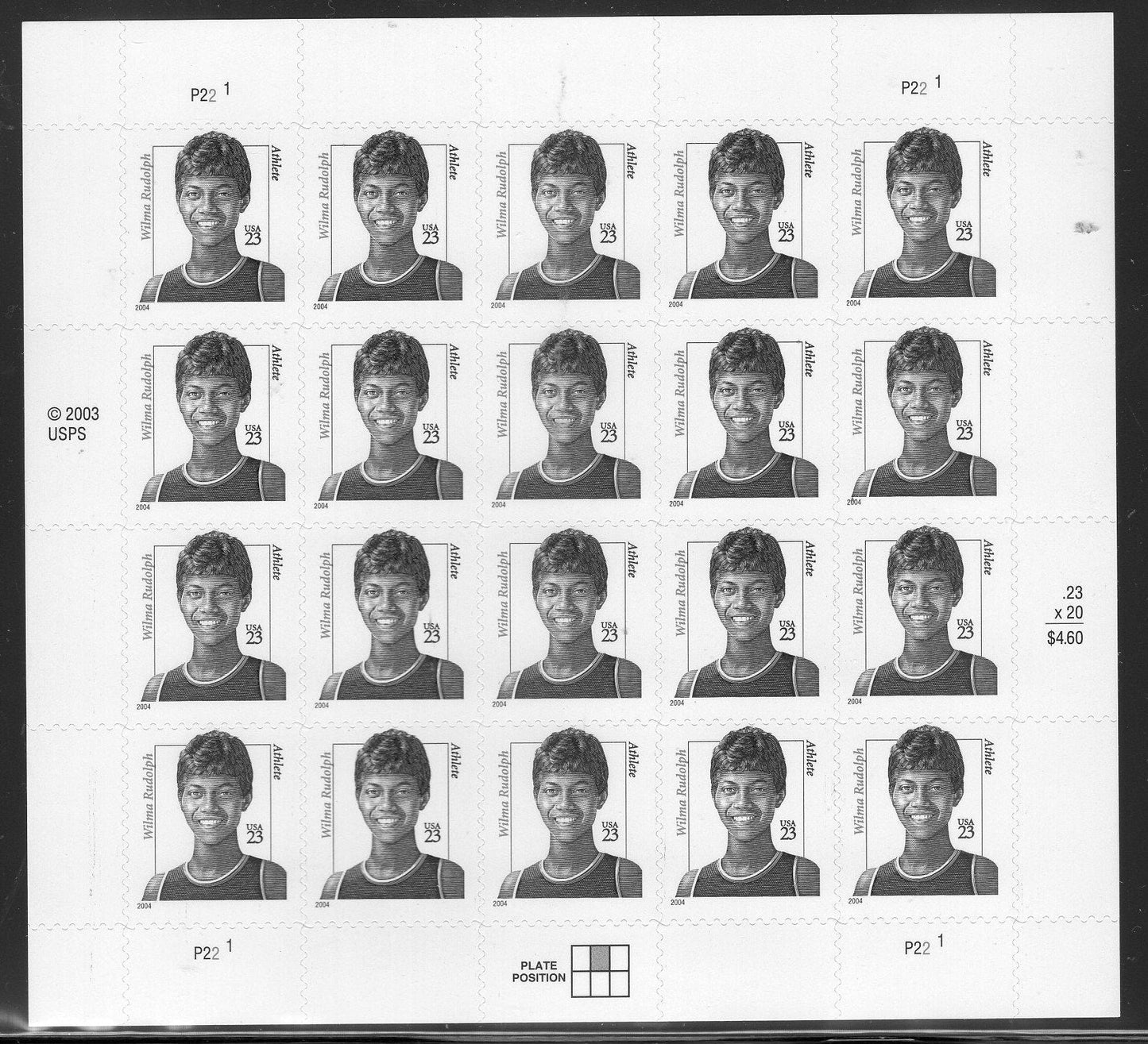 WILMA RUDOLPH Olympic Sprinter FIVE Sheets of 20 Track Genuine Black Heritage University of Tennessee