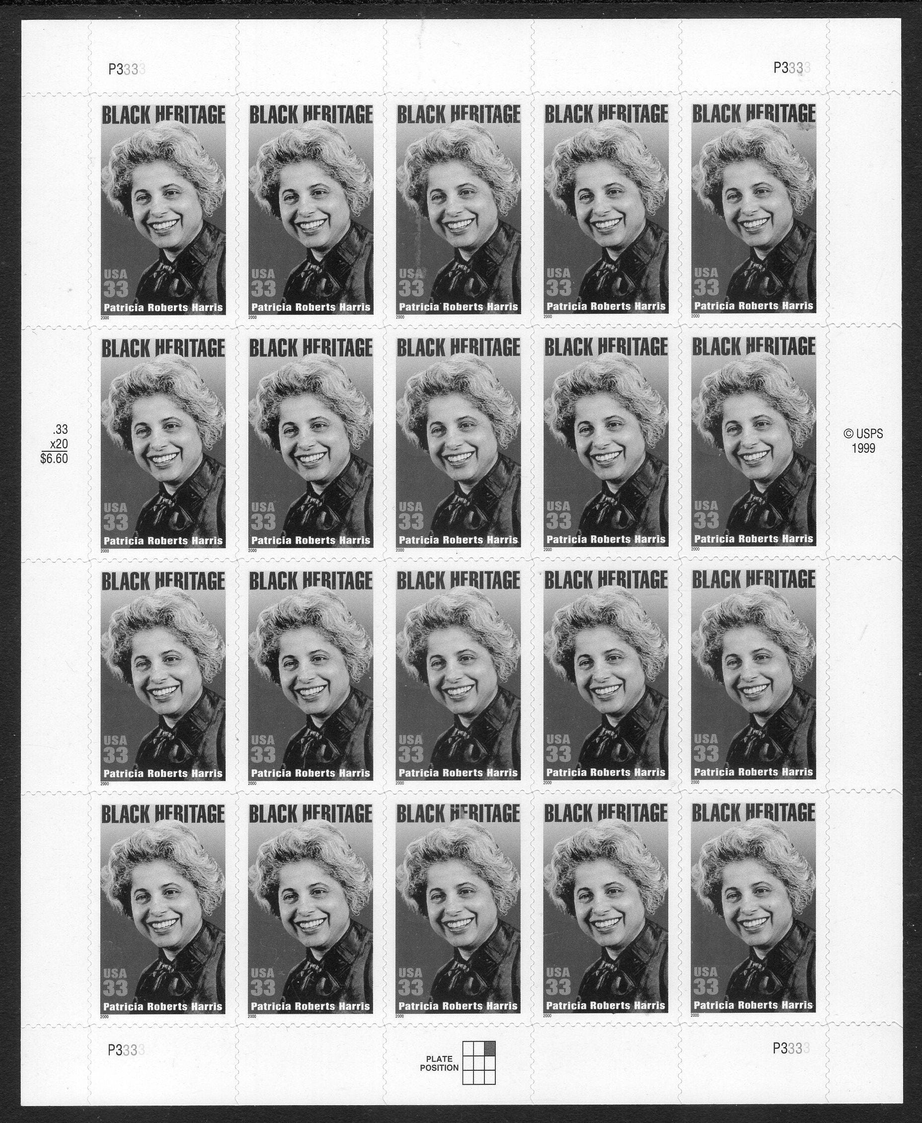 PATRICIA Roberts HARRIS First Black Woman Cabinet Member Activist Sheet of 20