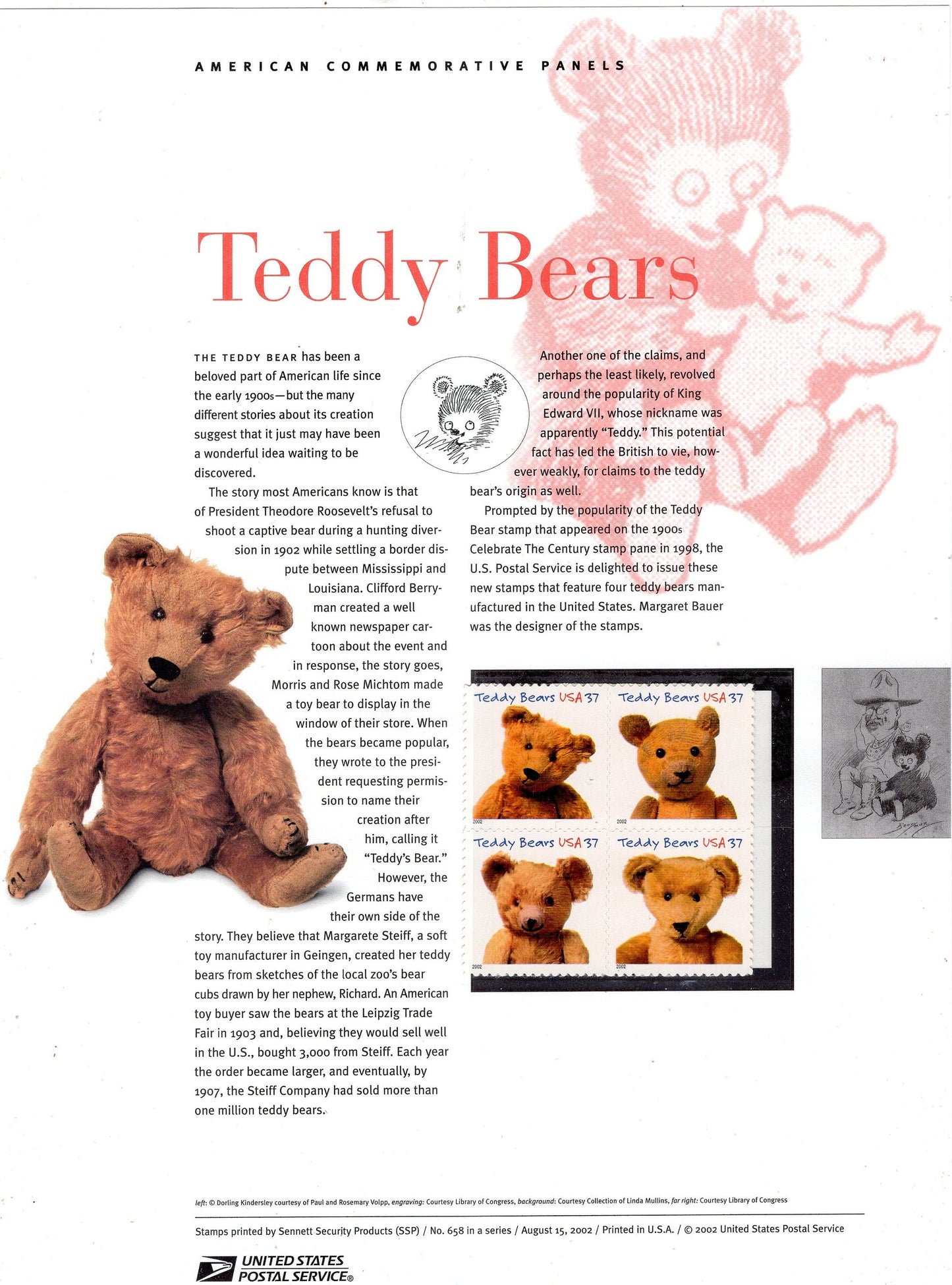 TEDDY BEARS Special Commemorative Panel plus Block of