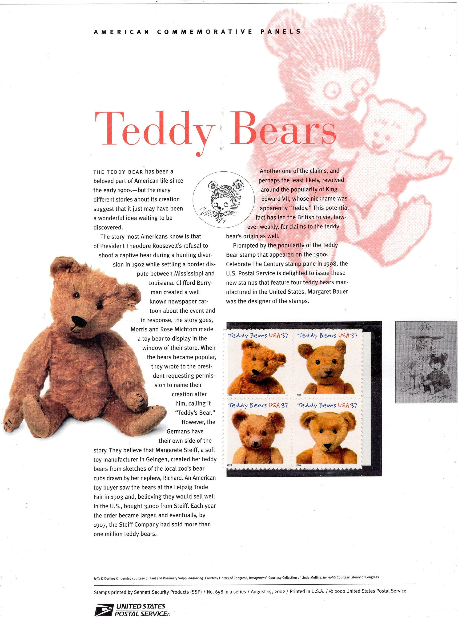 TEDDY BEARS Special Commemorative Panel plus Block of