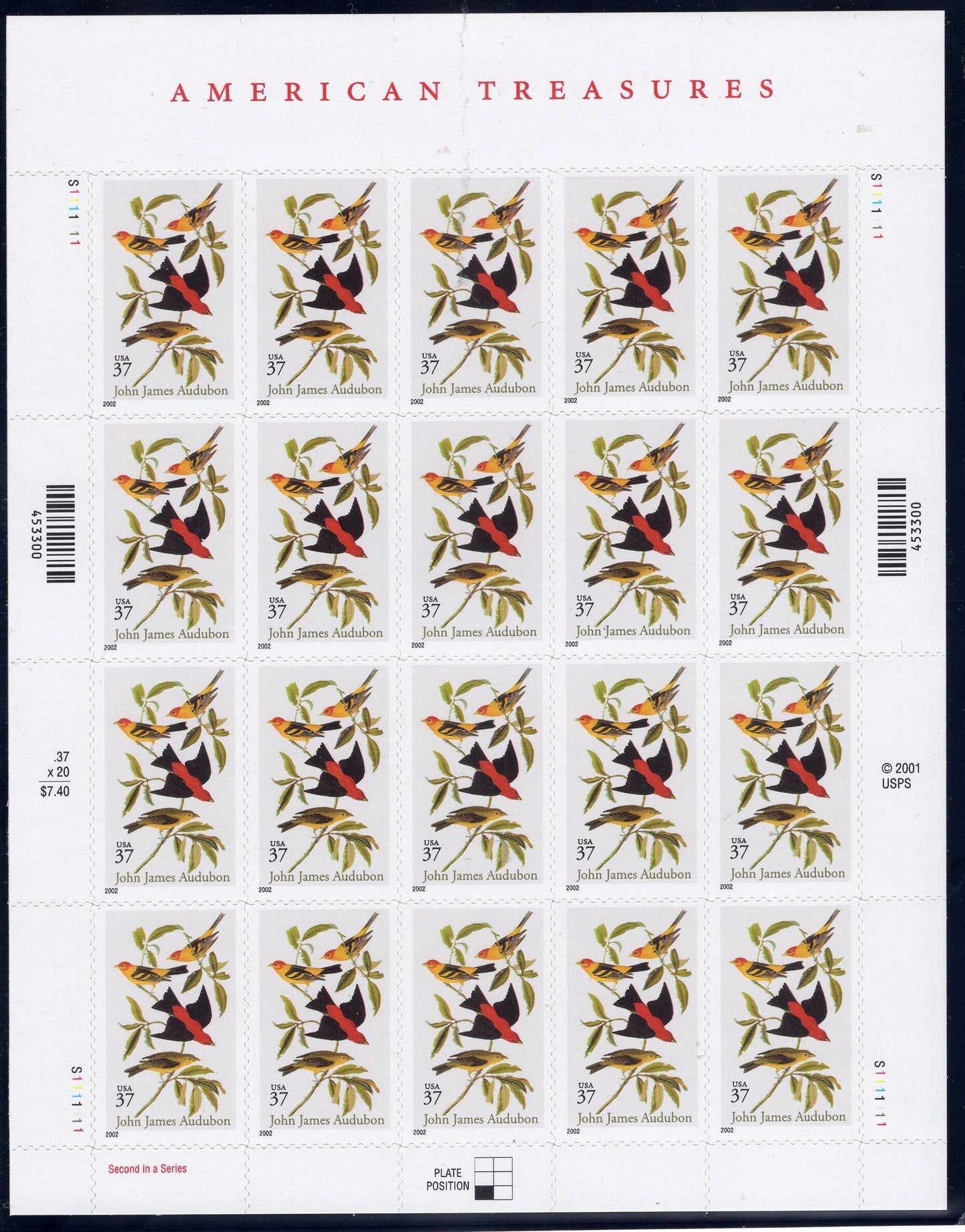 AUDUBON AMERICAN TREASURES Birds 10 or Sheet of 20 - Quantity Ok