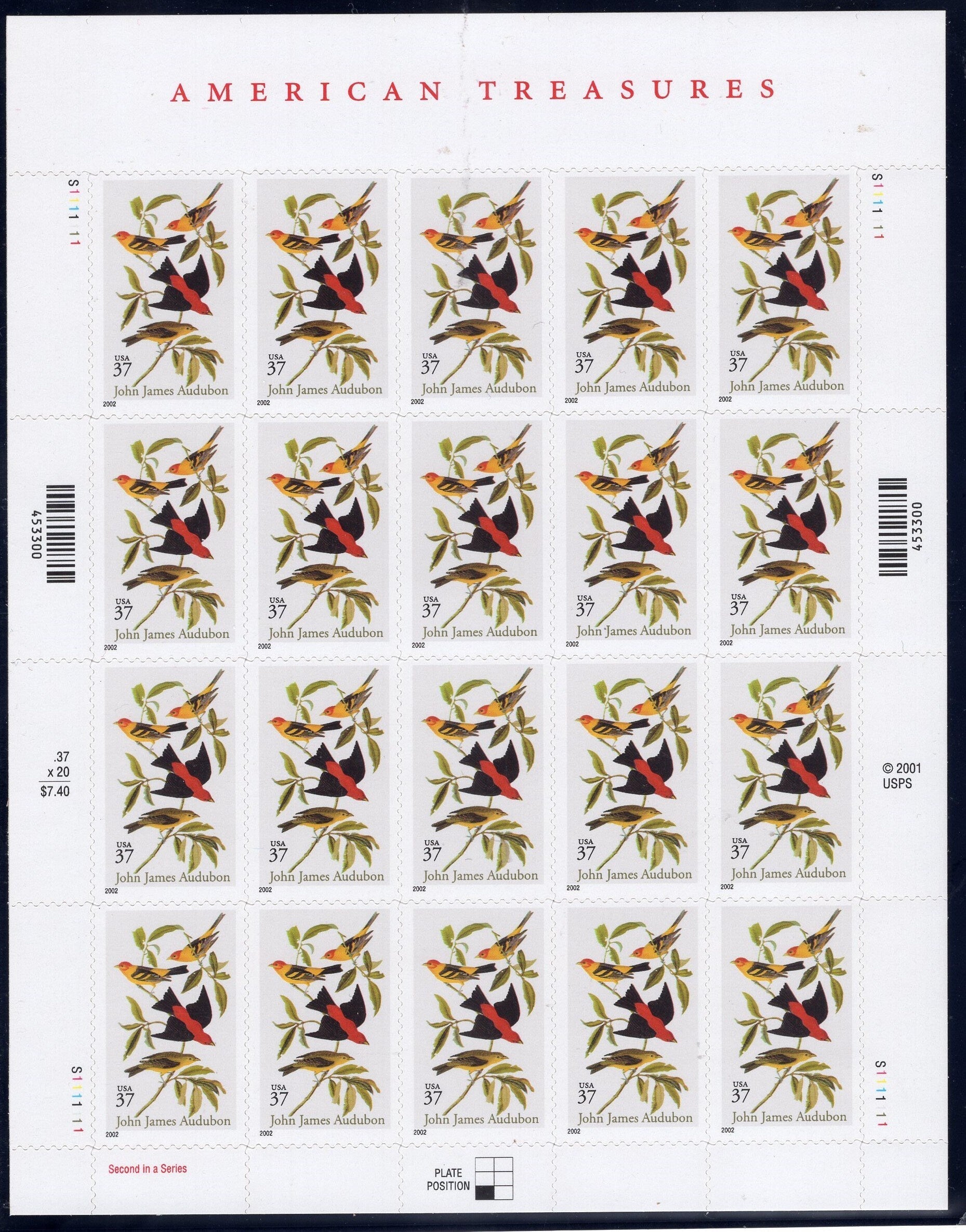 AUDUBON AMERICAN TREASURES Birds 10 or Sheet of 20 - Quantity Ok