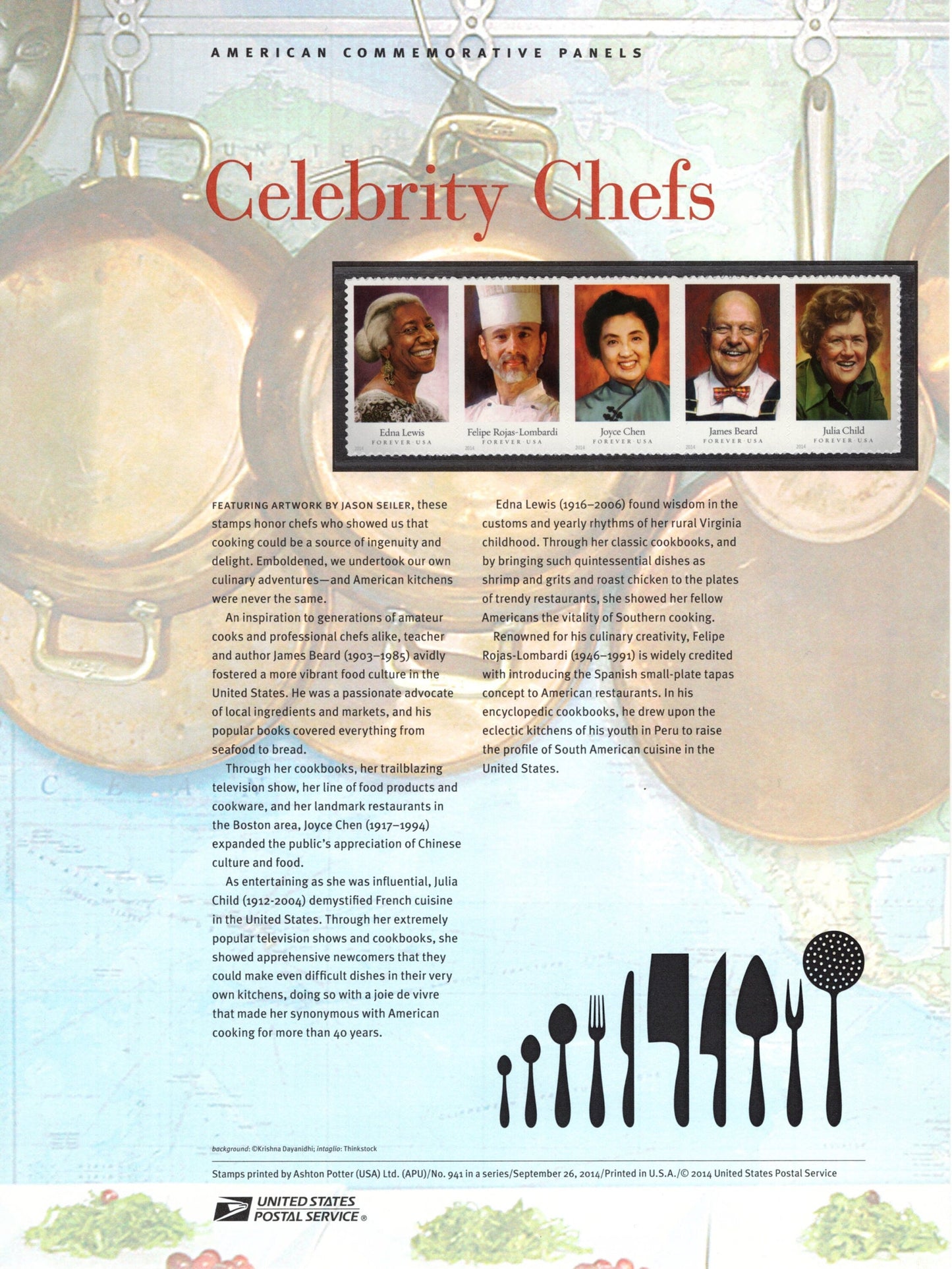 CELEBRITY CHEFS FOOD Commemorative Panel w/ Strip of 5