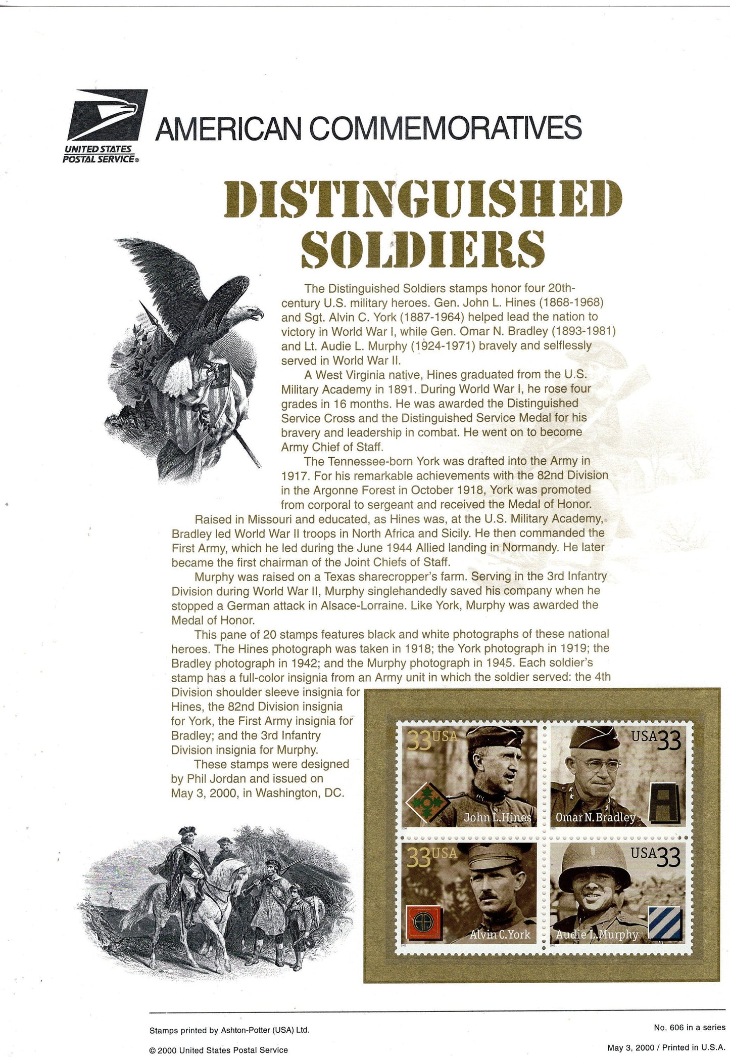 DISTINGUISHED SOLDIERS MILITARY Commemorative Panel w/Block of 4 # 752