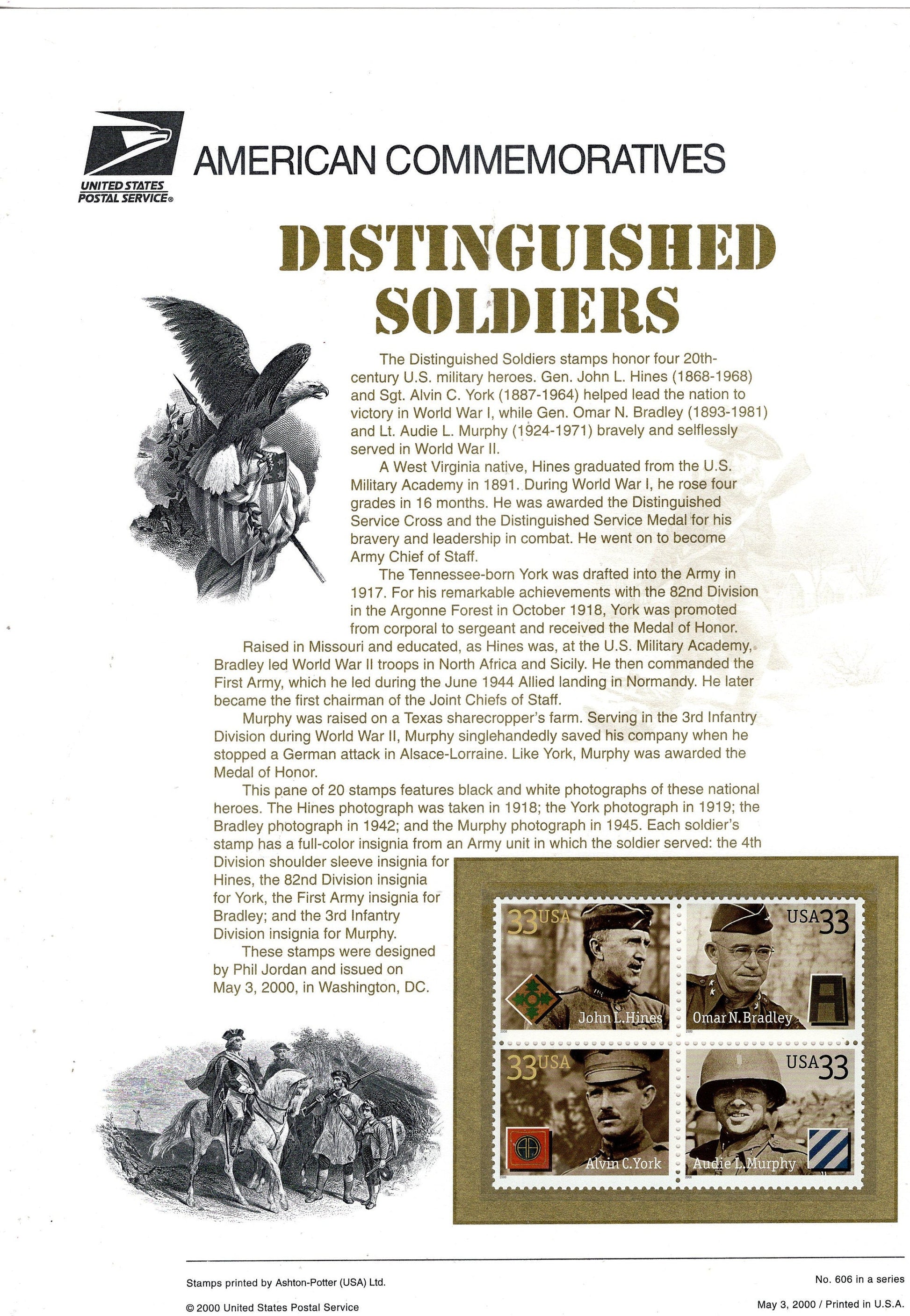 DISTINGUISHED SOLDIERS MILITARY Commemorative Panel w/Block of 4 # 752