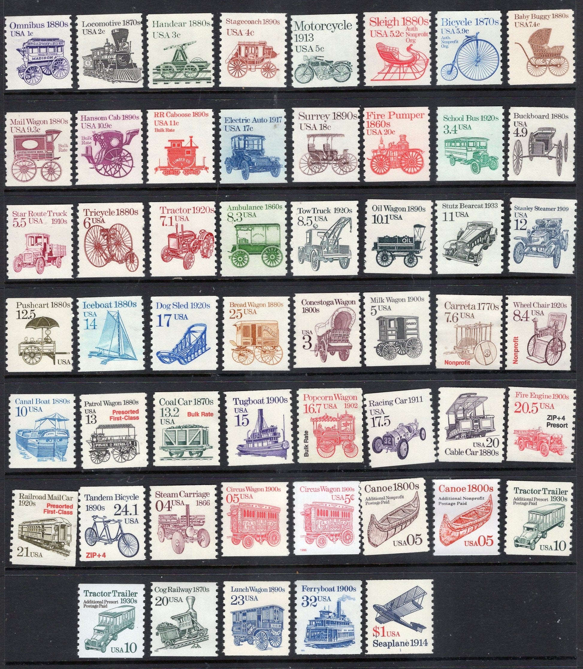 VINTAGE TRANSPORTATION 53 Face different Classic Showing various transport methods. Ice boat Plane Bike - Elevator