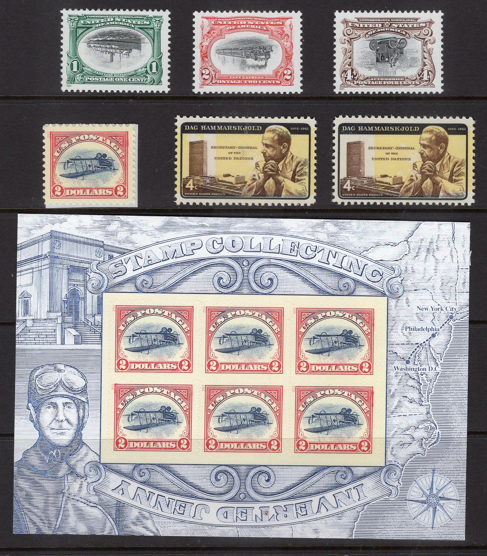 INVERTED CENTER COLLECTION of 5 Genuine Official Usps (the 6th is the non-Invert Hammarskjold for reference)