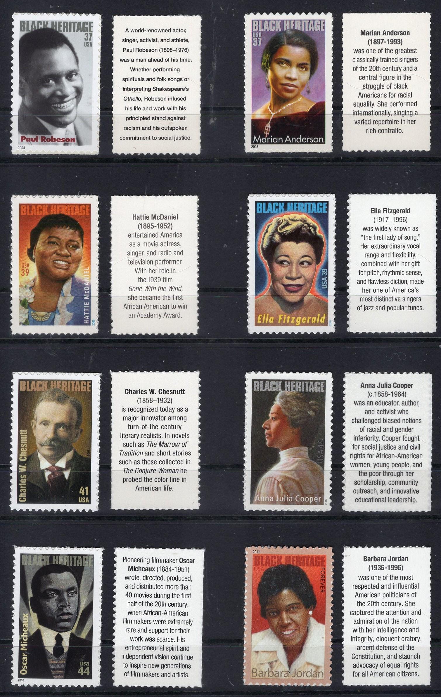 BLACK AMERICANS #10 HERITAGE Collection - 8 w/ Descriptions on Back