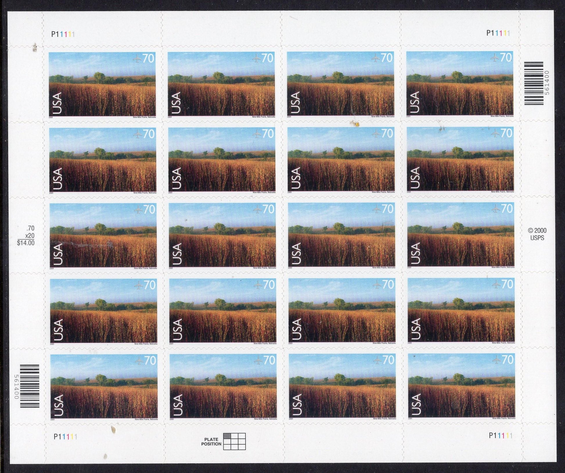 NINE-MILE PRAIRIE Conserved Tallgrass in Lincoln, Nebraska Sheet of 20 - Scenic USA Landscapes Series