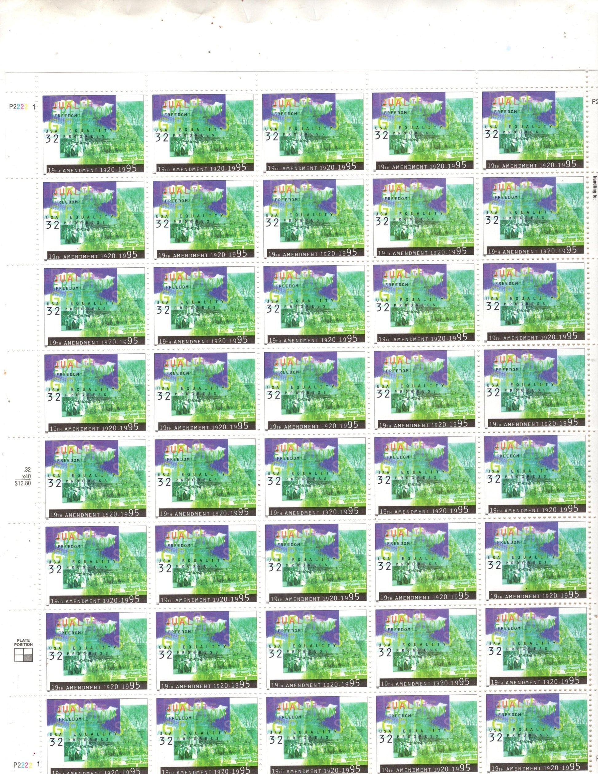 WOMEN SUFFRAGE 100th Anniversary Sheet of 40 32c