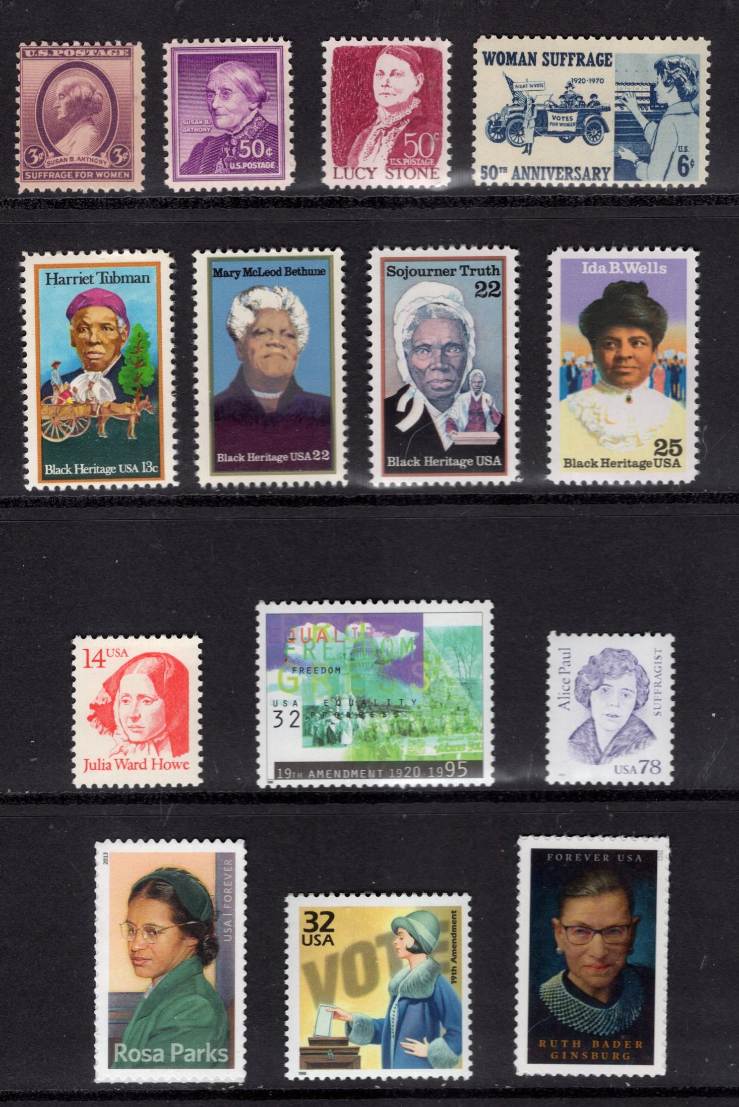 WOMEN'S SUFFRAGE COLLECTION of 14 - Anthony Stone Tubman Bethune Truth Howe Wells Paul Parks Ginsburg Voting